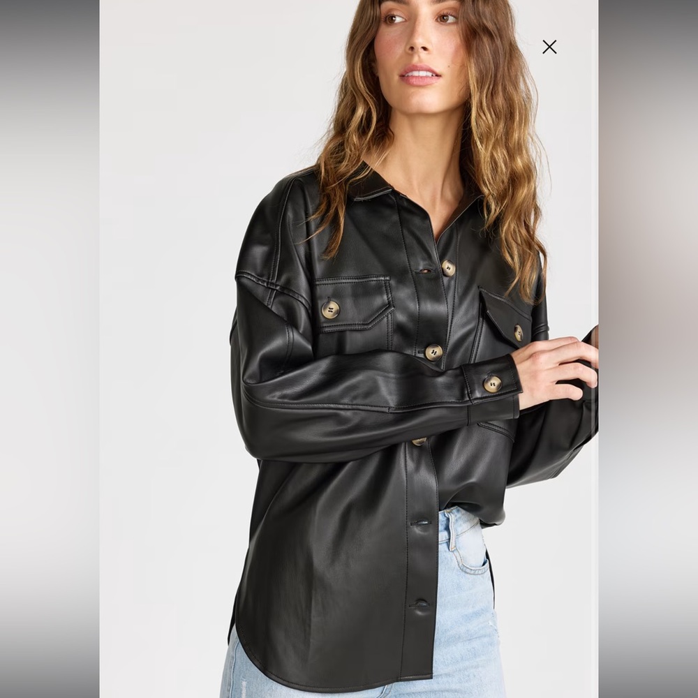 Aaron & Amber Army Green Faux Leather Shacket